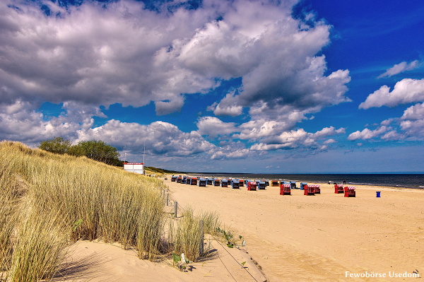 Strand in Trassenheide an der Ostsee mit Strandkürben