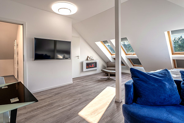 Flachbild TV und Kamin in der ferienwohnung Koserow Flachbild TV und Kamin in der ferienwohnung Koserow