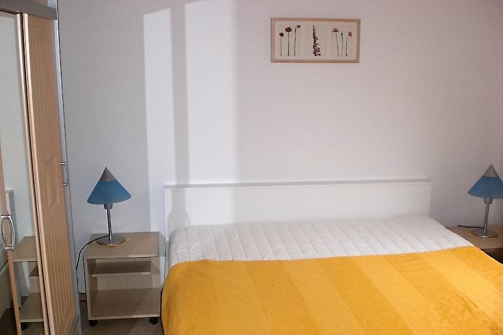 das Schlafzimmer der Ferienwohnung in Zempin auf Usedom